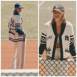 Anthropologie The Wild Collective NY Yankees MLB Cotton Cardigan Sweater‎ XL